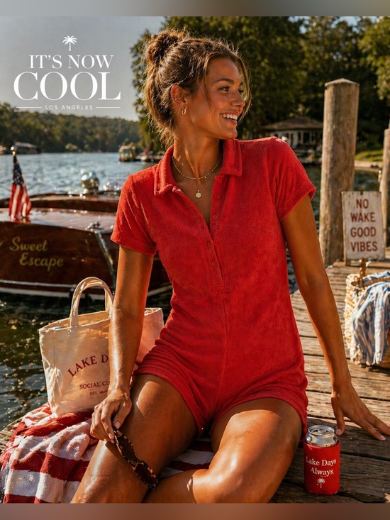 its now cool Pants - It's Now Cool,Revolve,Terry Red Playsuit Soft,Stretch,Retro,Perfect,Size Small